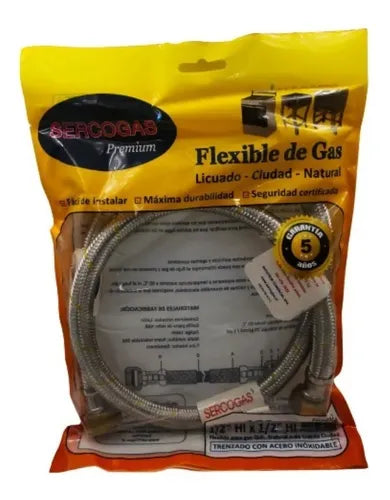 Flexible De Gas Certificado 1/2" X 1/2" 1 Mt Sercogas