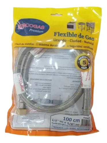 Flexible De Gas Certificado 1/2" X 3/8" Izq 1 Mt Sercogas